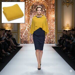 NWT Women Large Cable Knit Shawl Wrap Yellow Thick Warm Soft Comfy Winter Chunky